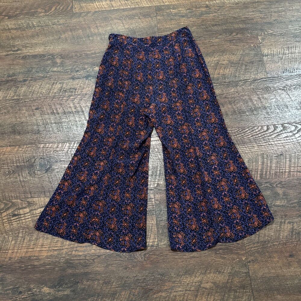 Elevenses Anthropologie Pants Paisley Wide Leg Palazzo Boho Flowy Purple Size 12 - Picture 3 of 12